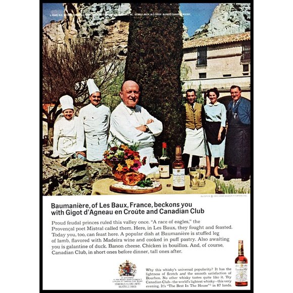 1965 Canadian Club Whisky Whiskey Vintage Print Ad France French Cooking Photo - Picture 1 of 1